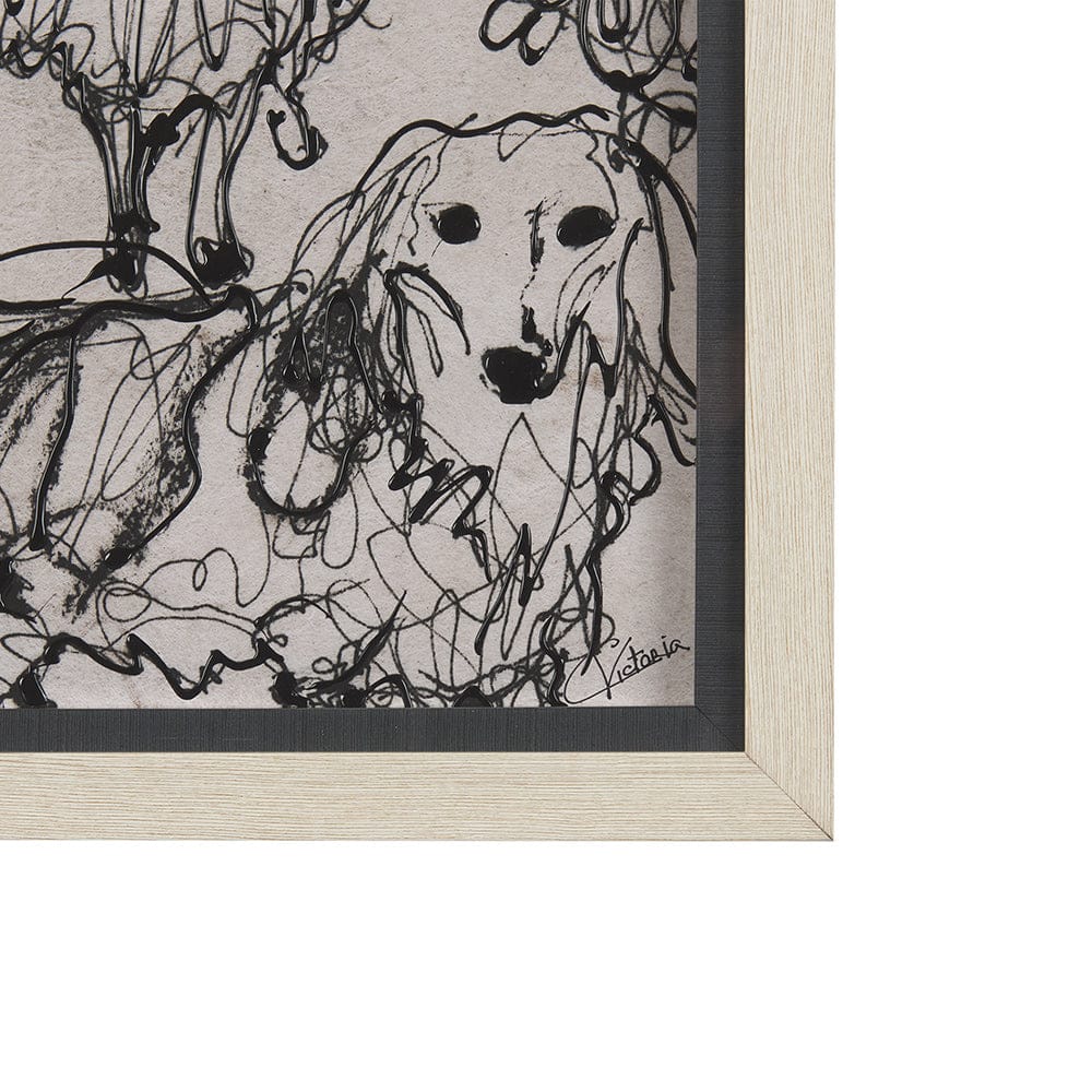 Mercana - Dog Sketches by Mercana Studio a Hand Embellished Textured Framed Art Print Matted under Glass - 14849 view 3