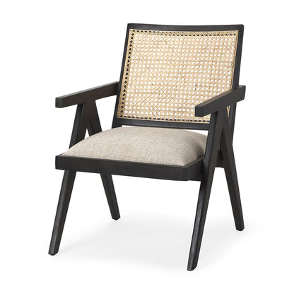 Mercana - Donna Black Wood Cane-Back w/ Beige Upholstered Seat Accent Chair - 69991_CLOSEOUT view 1