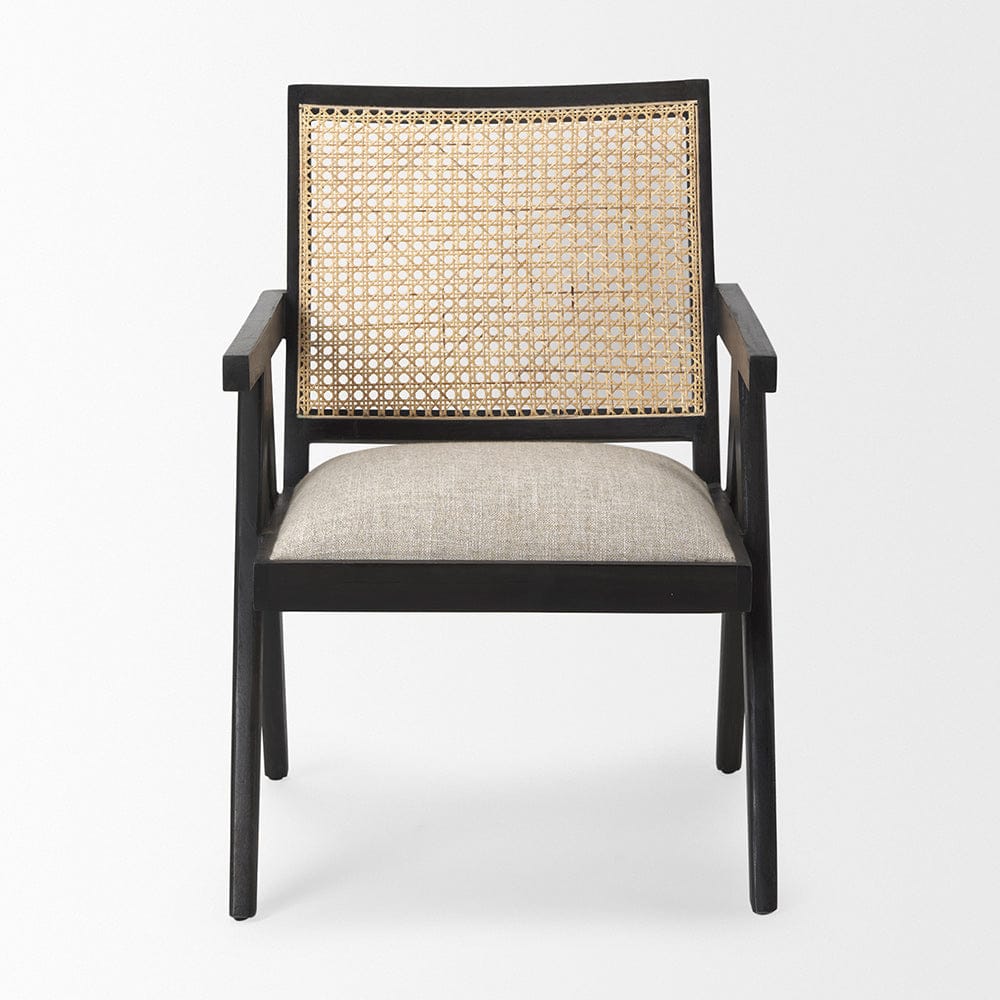 Mercana - Donna Black Wood Cane-Back w/ Beige Upholstered Seat Accent Chair - 69991_CLOSEOUT view 2