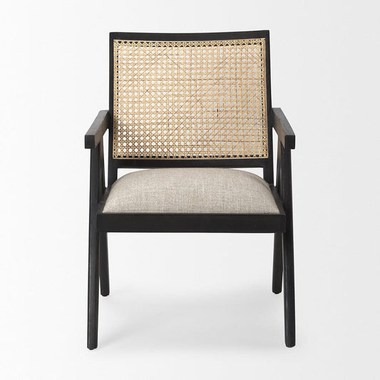 Mercana - Donna Black Wood Cane-Back w/ Beige Upholstered Seat Accent Chair - 69991_CLOSEOUT view 2