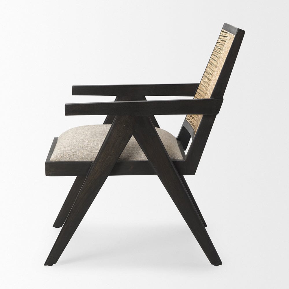 Mercana - Donna Black Wood Cane-Back w/ Beige Upholstered Seat Accent Chair - 69991_CLOSEOUT view 3