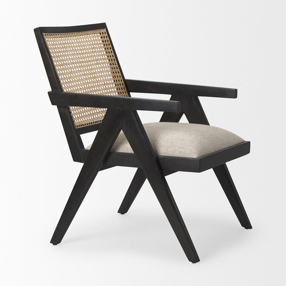 Mercana - Donna Black Wood Cane-Back w/ Beige Upholstered Seat Accent Chair - 69991_CLOSEOUT view 6