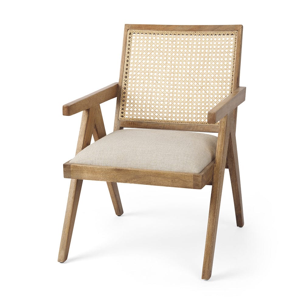 Mercana - Donna Light Brown Wood Cane-Back w/ Beige Upholstered Seat Accent Chair - 69933_CLOSEOUT view 1