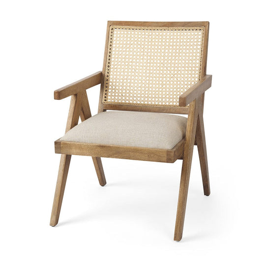 Mercana - Donna Light Brown Wood Cane-Back w/ Beige Upholstered Seat Accent Chair - 69933_CLOSEOUT view 1