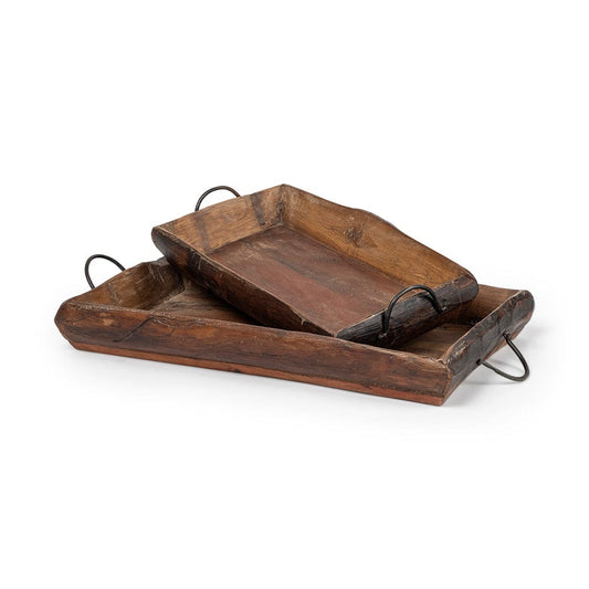Mercana - Durone Brown Wooden Live Edge Serving Trays (Set of 2) - 68149 view 1