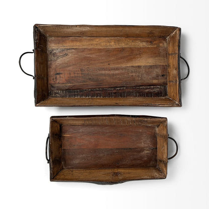 Mercana - Durone Brown Wooden Live Edge Serving Trays (Set of 2) - 68149 view 2