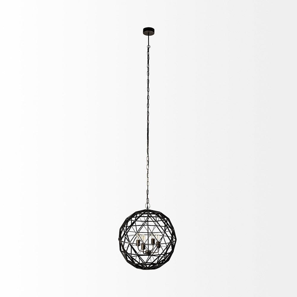 Mercana - Dyson II 22.5"D Black Metal Triangular Orb Four Bulb Chandelier - 67956_CLOSEOUT view 4