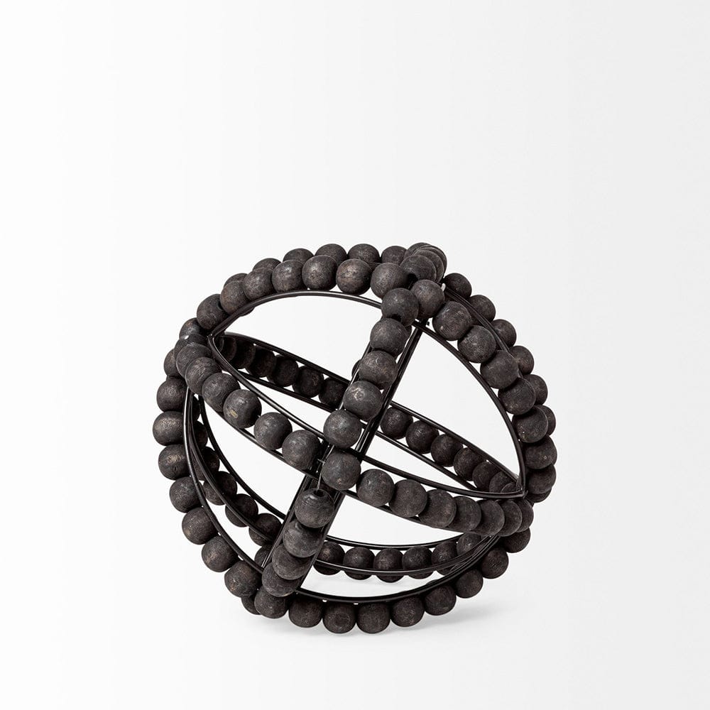 Mercana - Earnhardt I Small 9L x 9W Black Wooden Beaded Orb - 68678_CLOSEOUT view 3