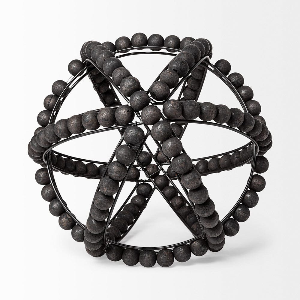 Mercana - Earnhardt II Large 11L x 11W Black Wooden Beaded Orb - 68679_CLOSEOUT view 2