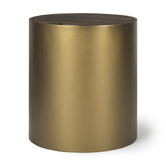 Mercana - Eclipse Antique Brass Metal Drum Base w/ Dark Brown Wood Top End/Side Table - 70241_CLOSEOUT view 1