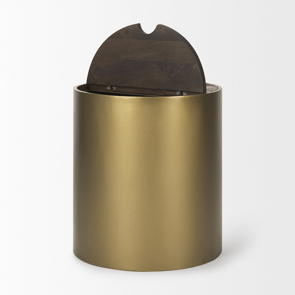 Mercana - Eclipse Antique Brass Metal Drum Base w/ Dark Brown Wood Top End/Side Table - 70241_CLOSEOUT view 3