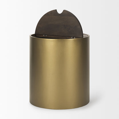 Mercana - Eclipse Antique Brass Metal Drum Base w/ Dark Brown Wood Top End/Side Table - 70241_CLOSEOUT view 3