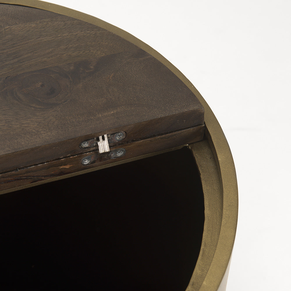 Mercana - Eclipse Antique Brass Metal Drum Base w/ Dark Brown Wood Top End/Side Table - 70241_CLOSEOUT view 4