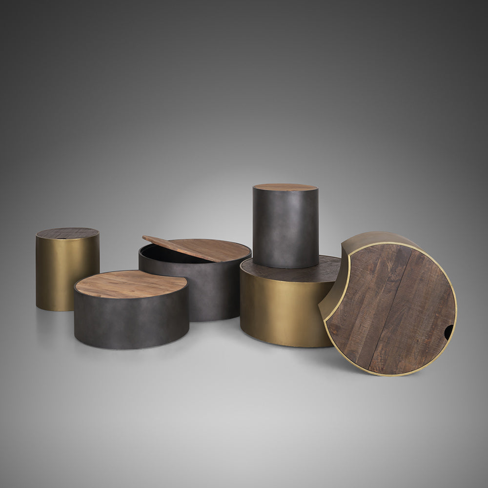 Mercana - Eclipse Antique Brass Metal Drum Base w/ Dark Brown Wood Top End/Side Table - 70241_CLOSEOUT view 13