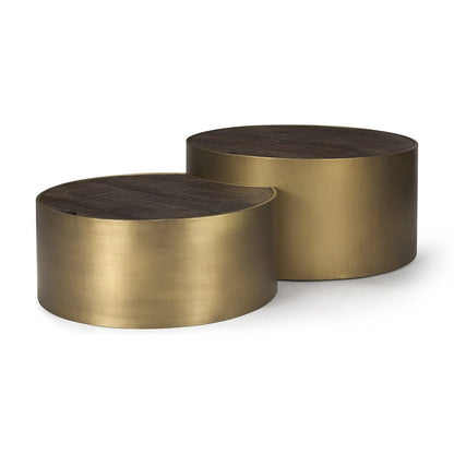 Mercana - Eclipse Antique Brass Metal Drum Base w/ Dark Brown Wood Top Nested Coffee Table - 67828 view 1