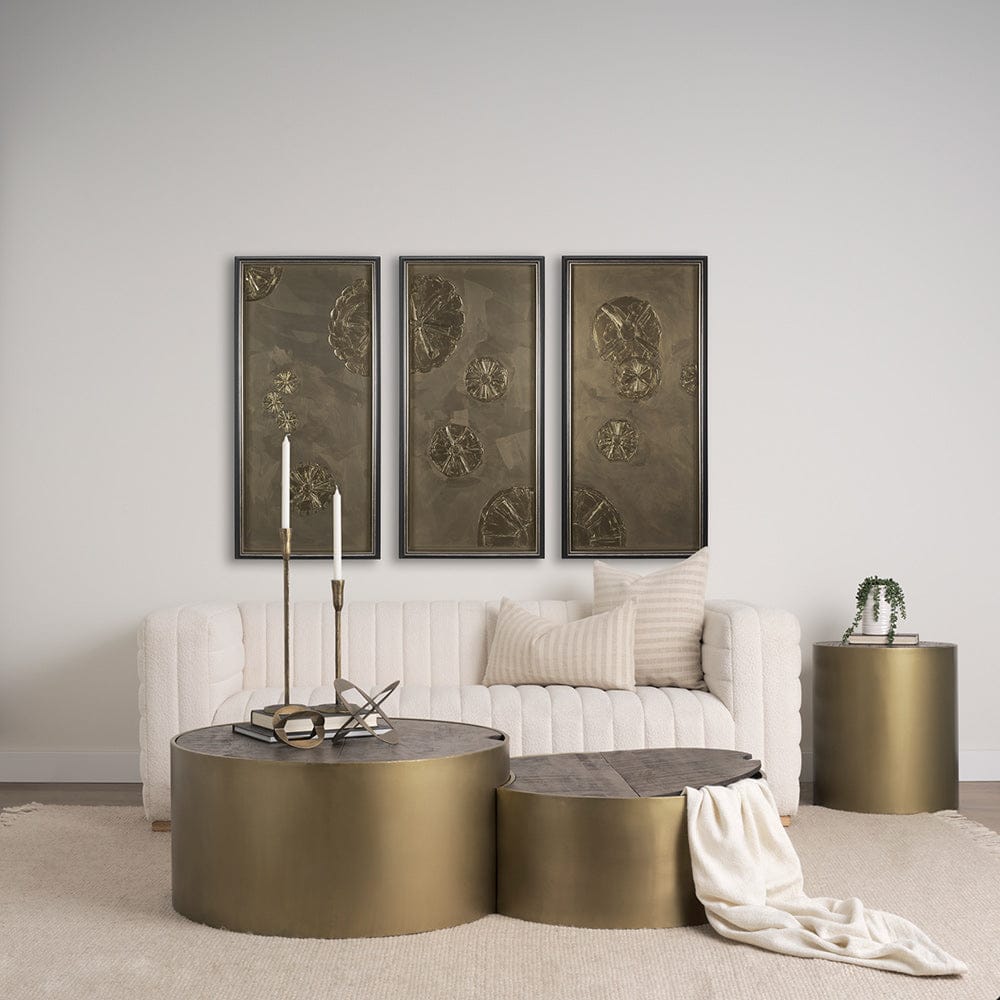Mercana - Eclipse Antique Brass Metal Drum Base w/ Dark Brown Wood Top Nested Coffee Table - 67828 view 2