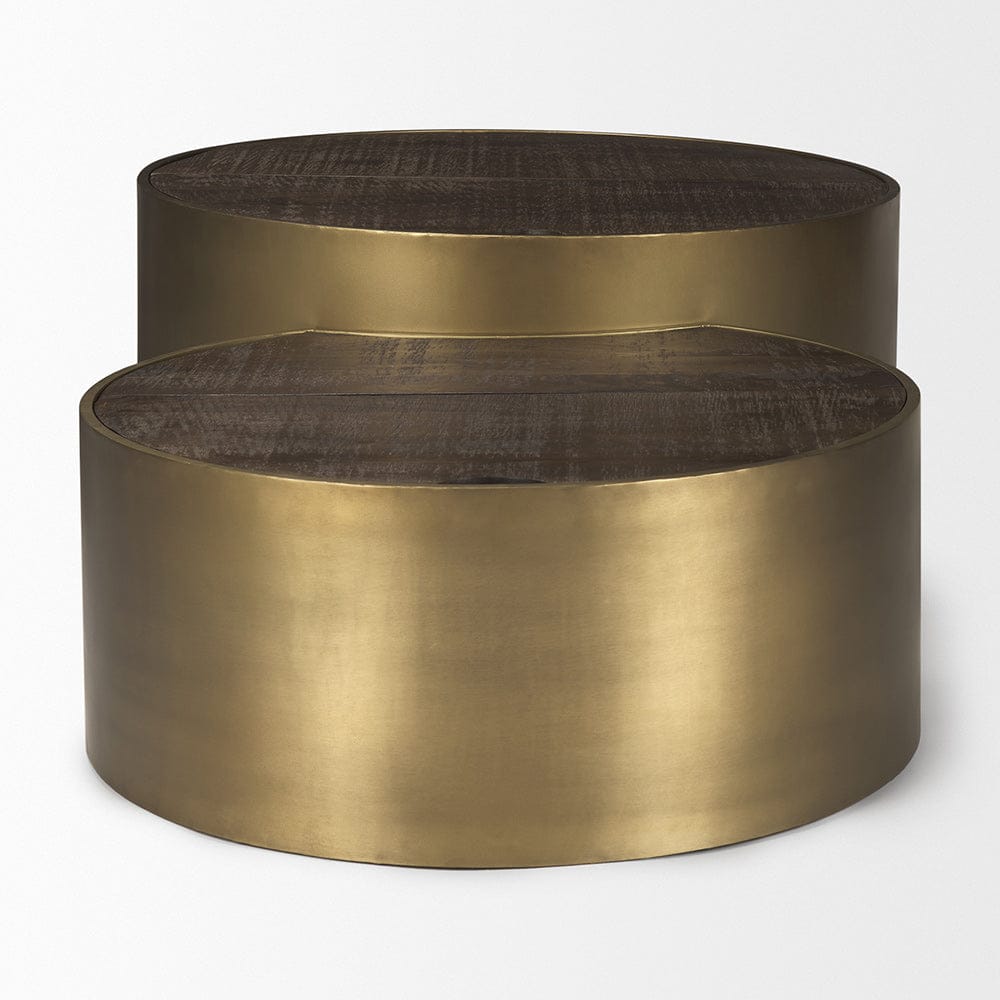 Mercana - Eclipse Antique Brass Metal Drum Base w/ Dark Brown Wood Top Nested Coffee Table - 67828 view 9