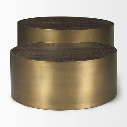 Mercana - Eclipse Antique Brass Metal Drum Base w/ Dark Brown Wood Top Nested Coffee Table - 67828 view 9