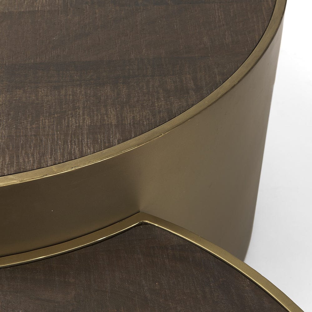 Mercana - Eclipse Antique Brass Metal Drum Base w/ Dark Brown Wood Top Nested Coffee Table - 67828 view 11
