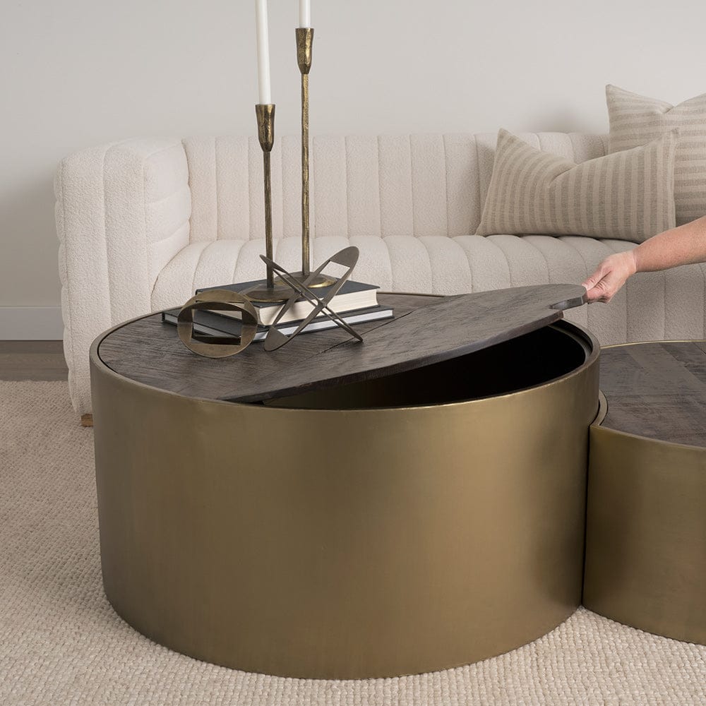 Mercana - Eclipse Antique Brass Metal Drum Base w/ Dark Brown Wood Top Nested Coffee Table - 67828 view 13