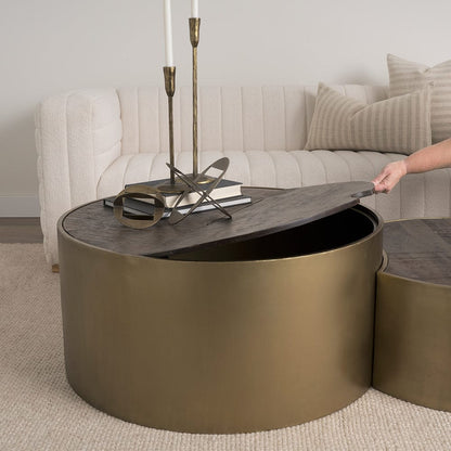 Mercana - Eclipse Antique Brass Metal Drum Base w/ Dark Brown Wood Top Nested Coffee Table - 67828 view 13
