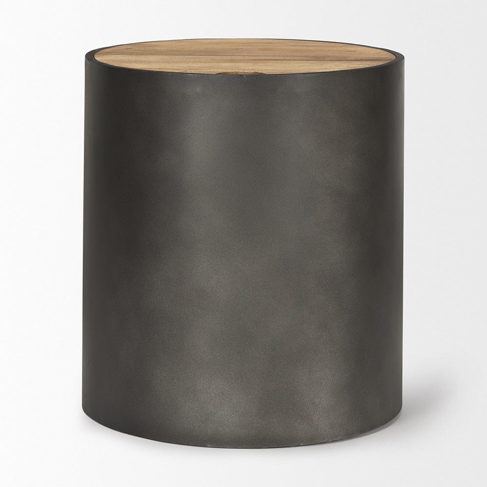 Mercana - Eclipse Gunmetal Gray Drum Base w/ Brown Wood Top End/Side Table - 70239 view 2