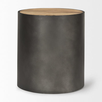 Mercana - Eclipse Gunmetal Gray Drum Base w/ Brown Wood Top End/Side Table - 70239 view 2