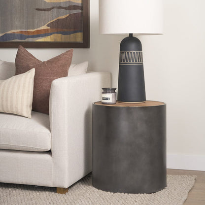 Mercana - Eclipse Gunmetal Gray Drum Base w/ Brown Wood Top End/Side Table - 70239 view 9