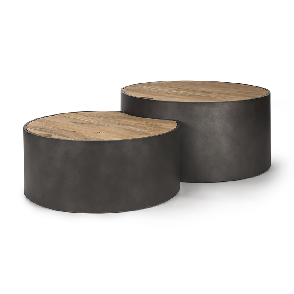 Mercana - Eclipse Gunmetal Gray Drum Base w/ Brown Wood Top Nested Coffee Table - 70240 view 1