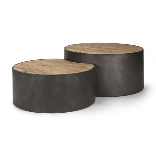Mercana - Eclipse Gunmetal Gray Drum Base w/ Brown Wood Top Nested Coffee Table - 70240 view 1
