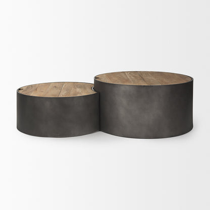 Mercana - Eclipse Gunmetal Gray Drum Base w/ Brown Wood Top Nested Coffee Table - 70240 view 4