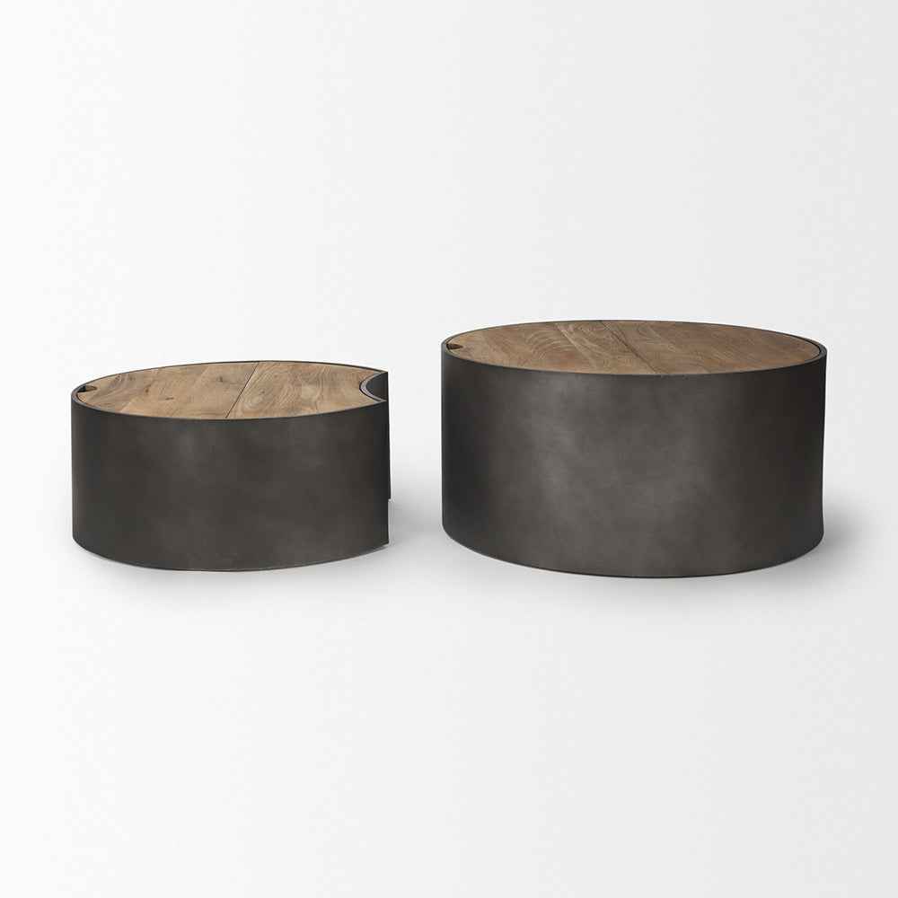 Mercana - Eclipse Gunmetal Gray Drum Base w/ Brown Wood Top Nested Coffee Table - 70240 view 5