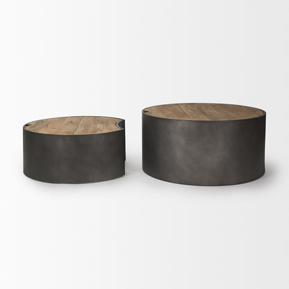 Mercana - Eclipse Gunmetal Gray Drum Base w/ Brown Wood Top Nested Coffee Table - 70240 view 5