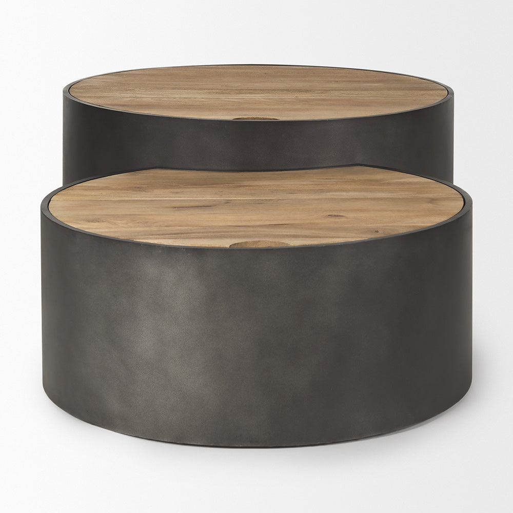 Mercana - Eclipse Gunmetal Gray Drum Base w/ Brown Wood Top Nested Coffee Table - 70240 view 6