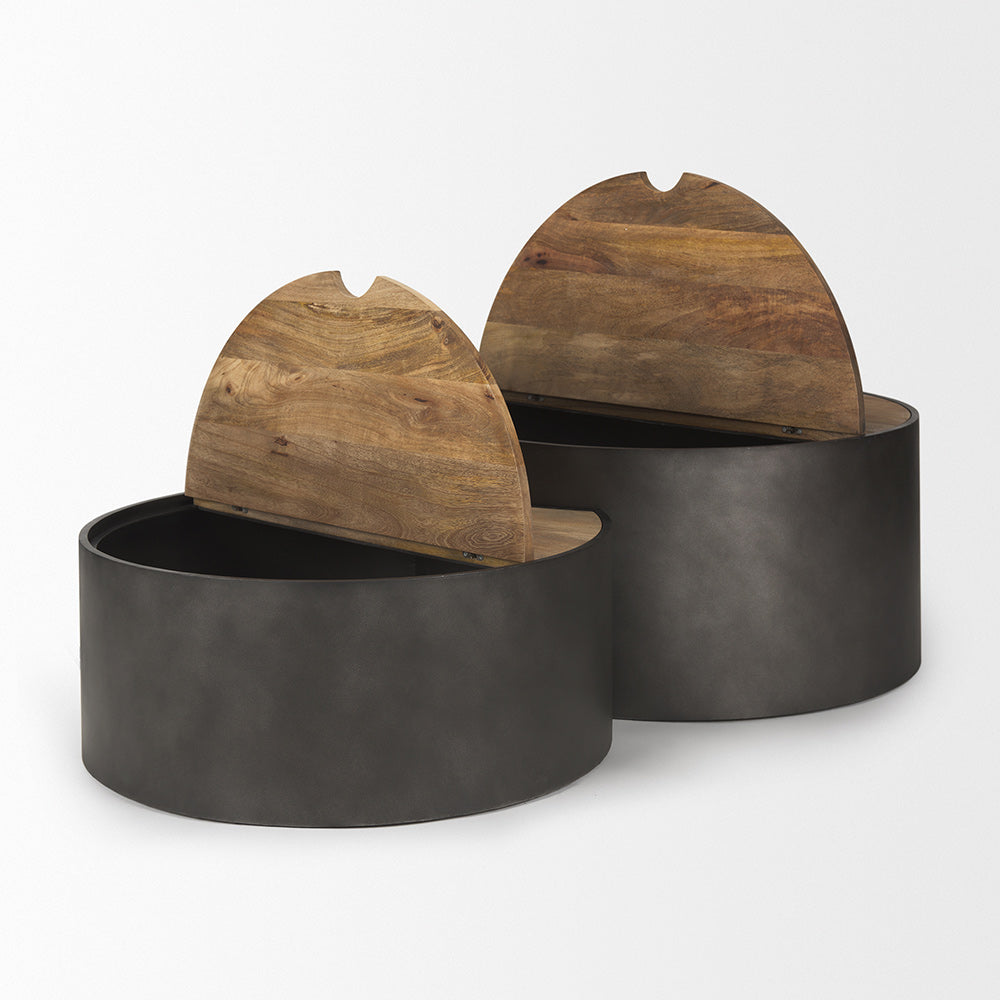 Mercana - Eclipse Gunmetal Gray Drum Base w/ Brown Wood Top Nested Coffee Table - 70240 view 7