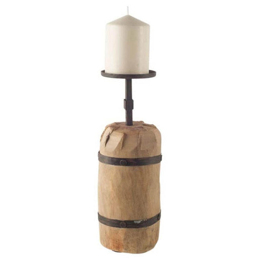 Mercana - Edgeland I Short Brown Wood Metal Strap Candle Holder - 57940_CLOSEOUT view 1