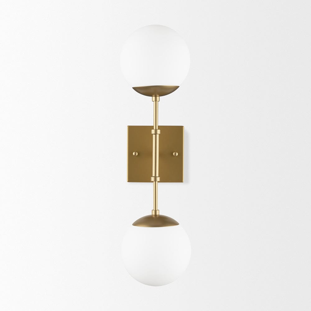 Mercana - Edie Brushed Gold Metal w/ Frosted Glass Globes 2-Light Wall Sconce - 70437_CLOSEOUT view 2