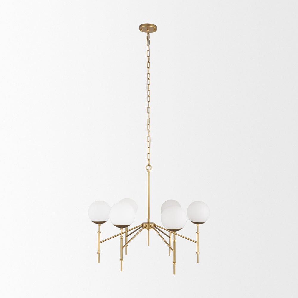 Mercana - Edie Brushed Gold Metal w/ Frosted Glass Globes 6-Light Chandelier - 70452 view 2