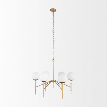Mercana - Edie Brushed Gold Metal w/ Frosted Glass Globes 6-Light Chandelier - 70452 view 2