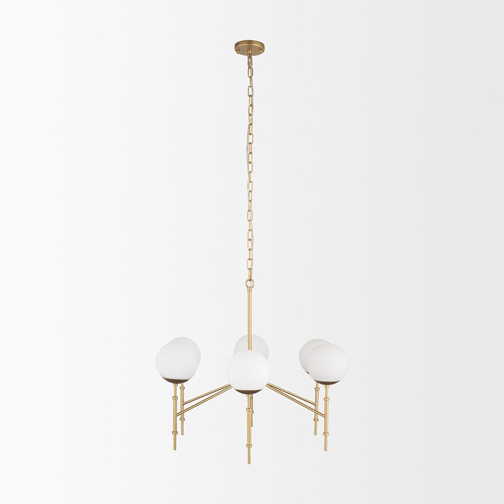 Mercana - Edie Brushed Gold Metal w/ Frosted Glass Globes 6-Light Chandelier - 70452 view 3