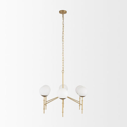 Mercana - Edie Brushed Gold Metal w/ Frosted Glass Globes 6-Light Chandelier - 70452 view 3