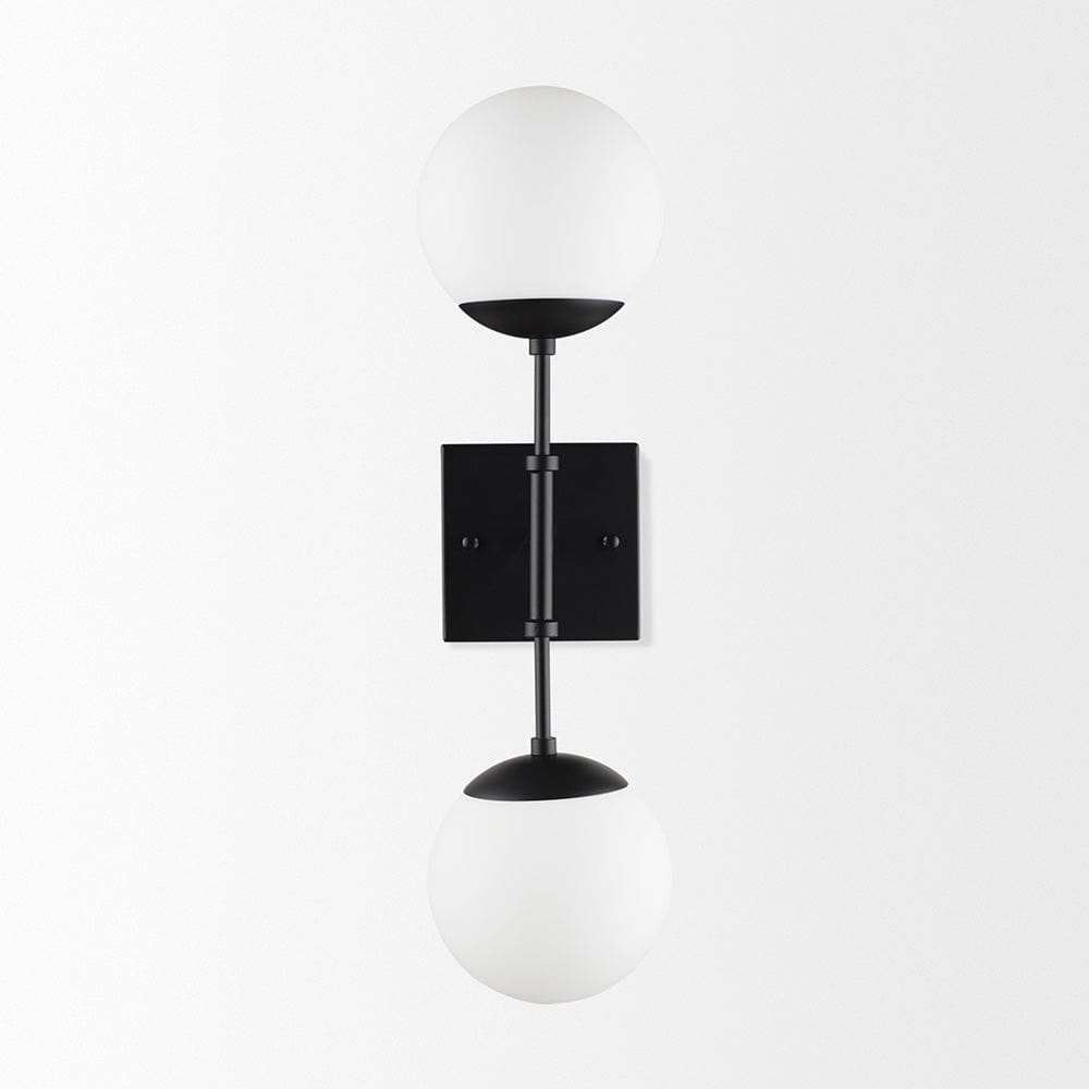 Mercana - Edie Matte Black Metal w/ Frosted Glass Globes 2-Light Wall Sconce - 70455_CLOSEOUT view 2