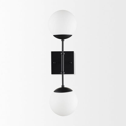 Mercana - Edie Matte Black Metal w/ Frosted Glass Globes 2-Light Wall Sconce - 70455_CLOSEOUT view 2