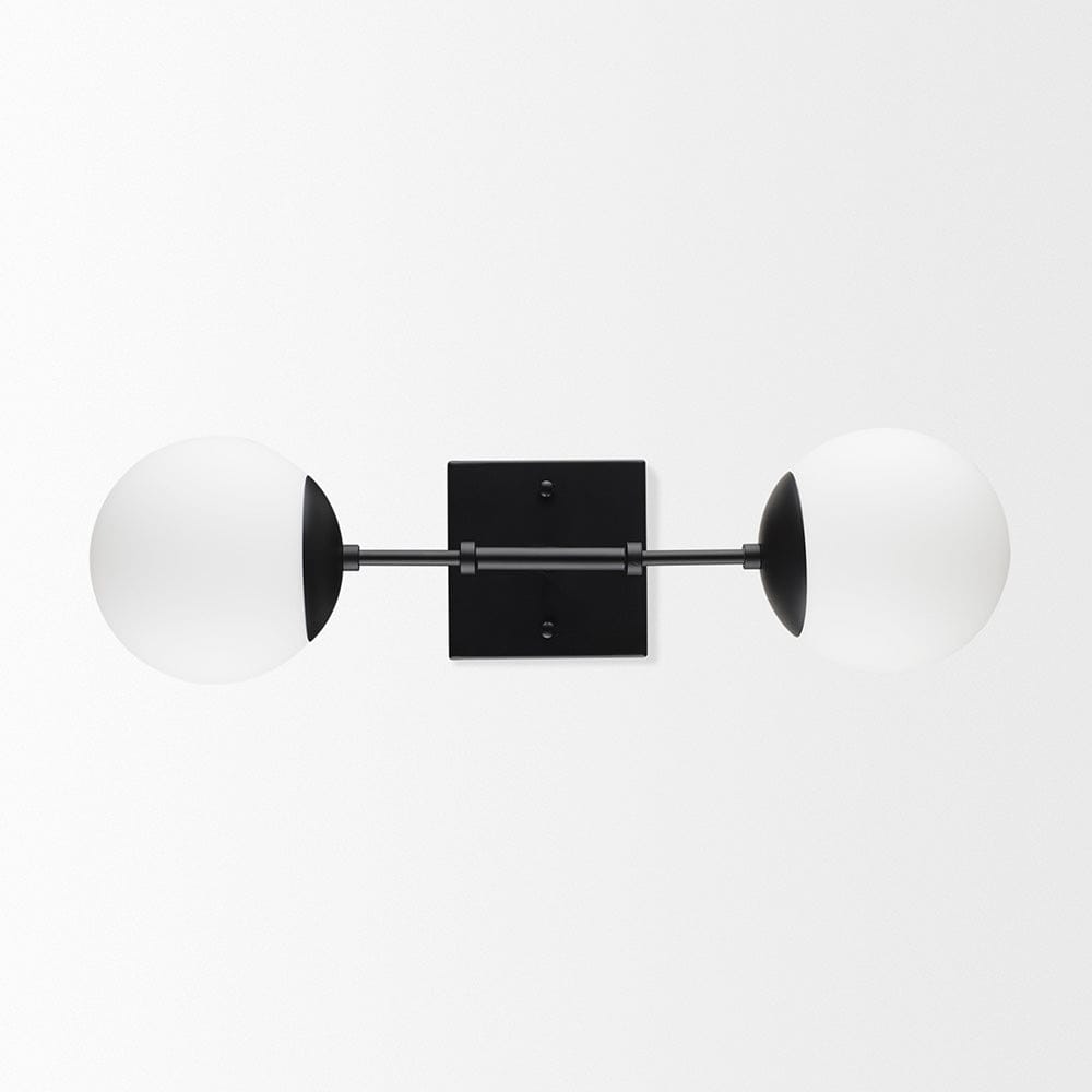 Mercana - Edie Matte Black Metal w/ Frosted Glass Globes 2-Light Wall Sconce - 70455_CLOSEOUT view 7