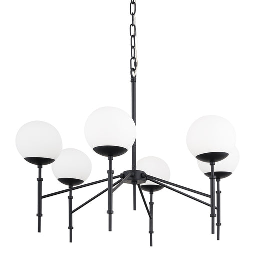 Mercana - Edie Matte Black Metal w/ Frosted Glass Globes 6-Light Chandelier - 70453 view 1