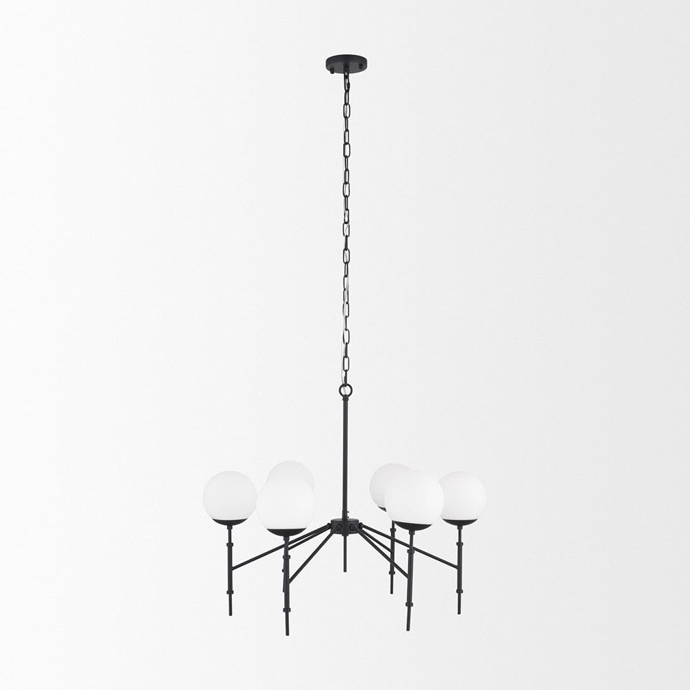 Mercana - Edie Matte Black Metal w/ Frosted Glass Globes 6-Light Chandelier - 70453 view 2