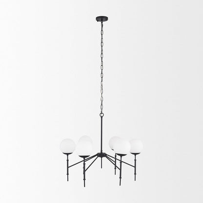Mercana - Edie Matte Black Metal w/ Frosted Glass Globes 6-Light Chandelier - 70453 view 2