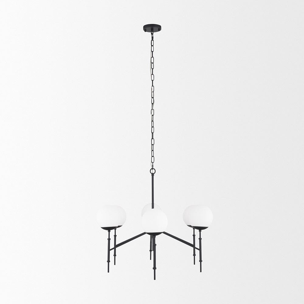 Mercana - Edie Matte Black Metal w/ Frosted Glass Globes 6-Light Chandelier - 70453 view 3