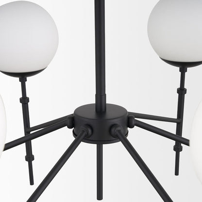 Mercana - Edie Matte Black Metal w/ Frosted Glass Globes 6-Light Chandelier - 70453 view 7