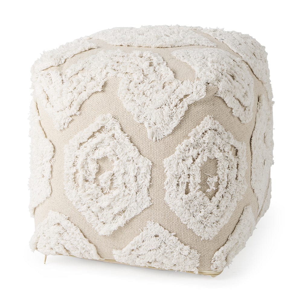 Mercana - Ekanta 16.0L x 16.0W x 16.0H Cream/Beige Patterned Cotton Pouf - 69518 view 1